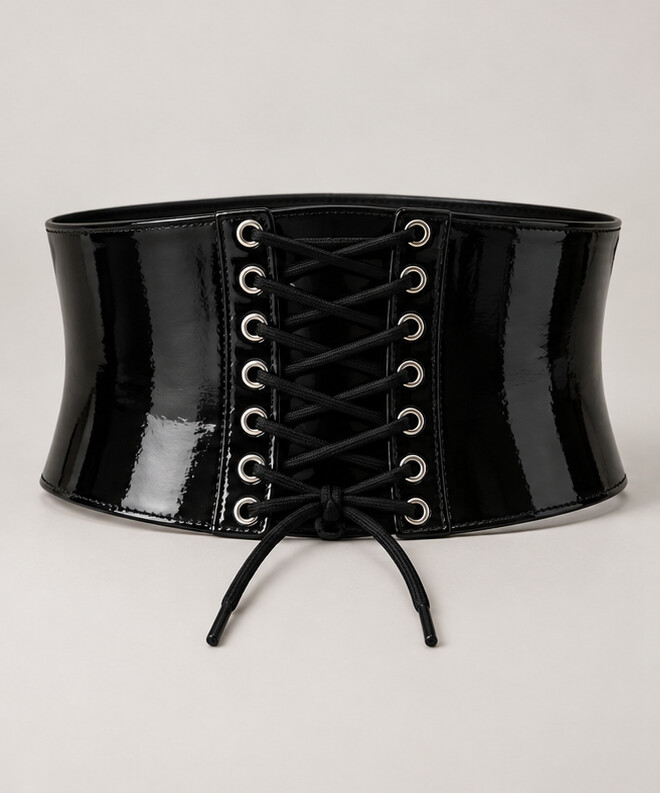 Black Nocturne Lace-Up Waist Belt front view