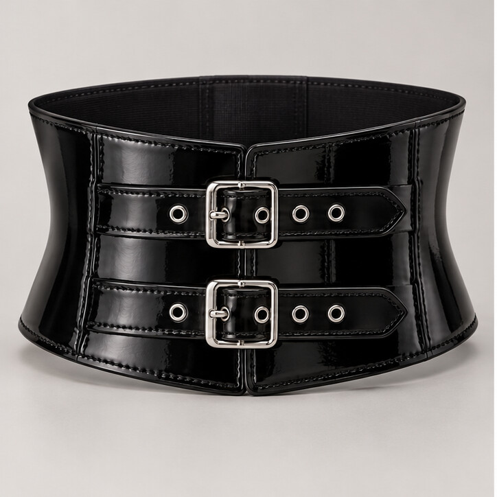 Black Vesper Double-Buckle Cincher front view